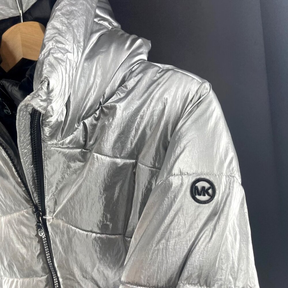 Michael Michael Kors Silver Puffer Coat With Hood Size 10/12 - Picture 7 of 8